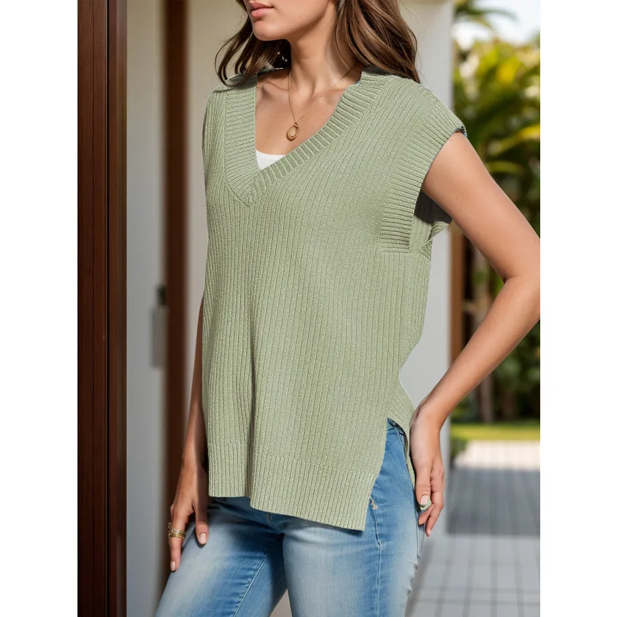 V-Neck Cap Sleeve Knit Vest