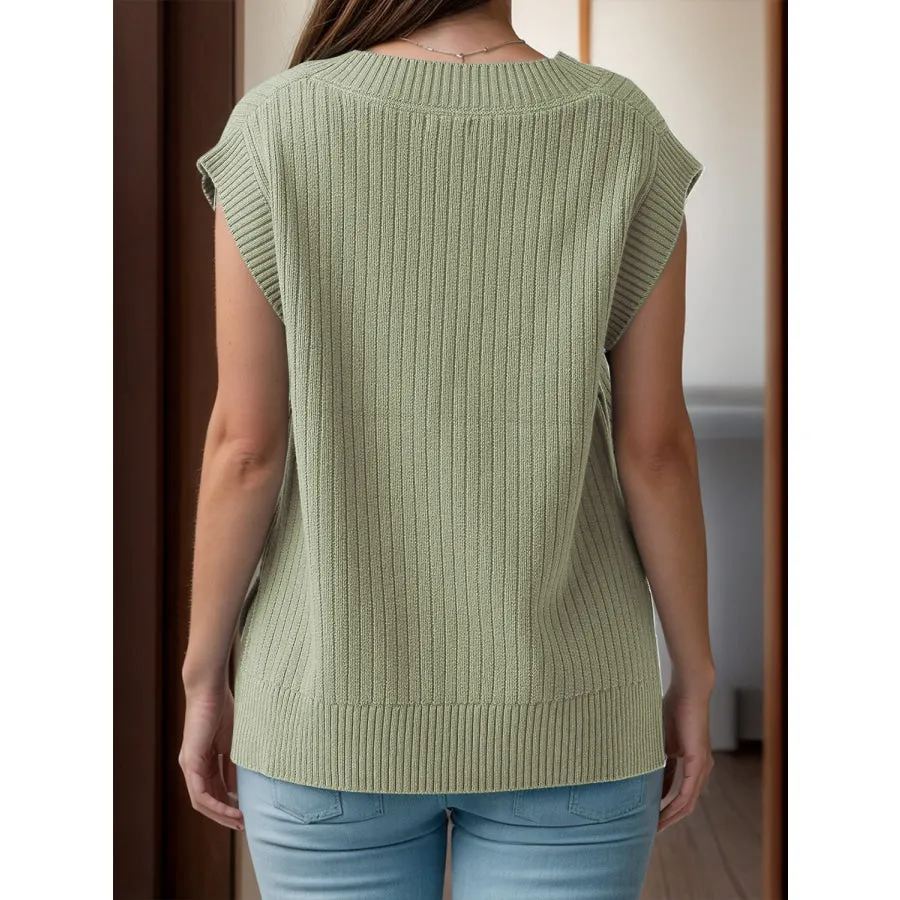 V-Neck Cap Sleeve Knit Vest