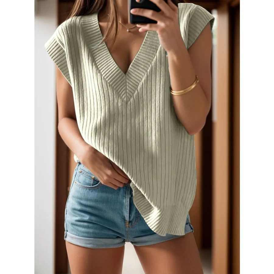 V-Neck Cap Sleeve Knit Vest