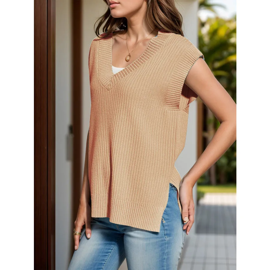 V-Neck Cap Sleeve Knit Vest