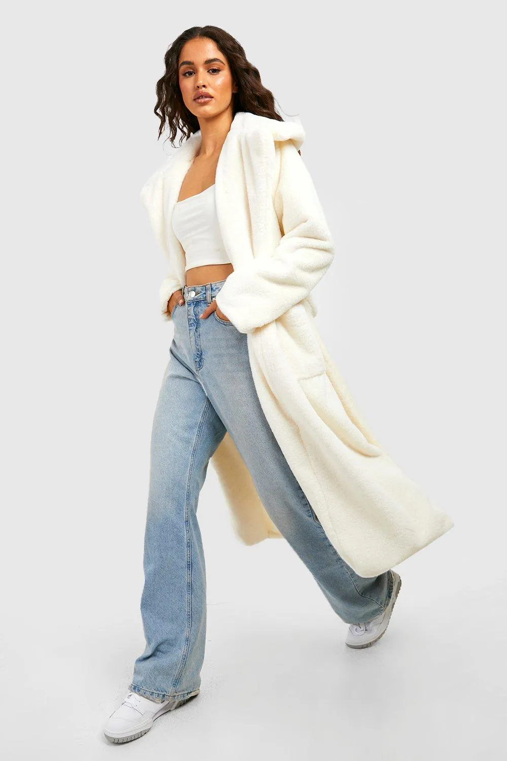 (Ve) Faux Fur Belted Oversized Coat