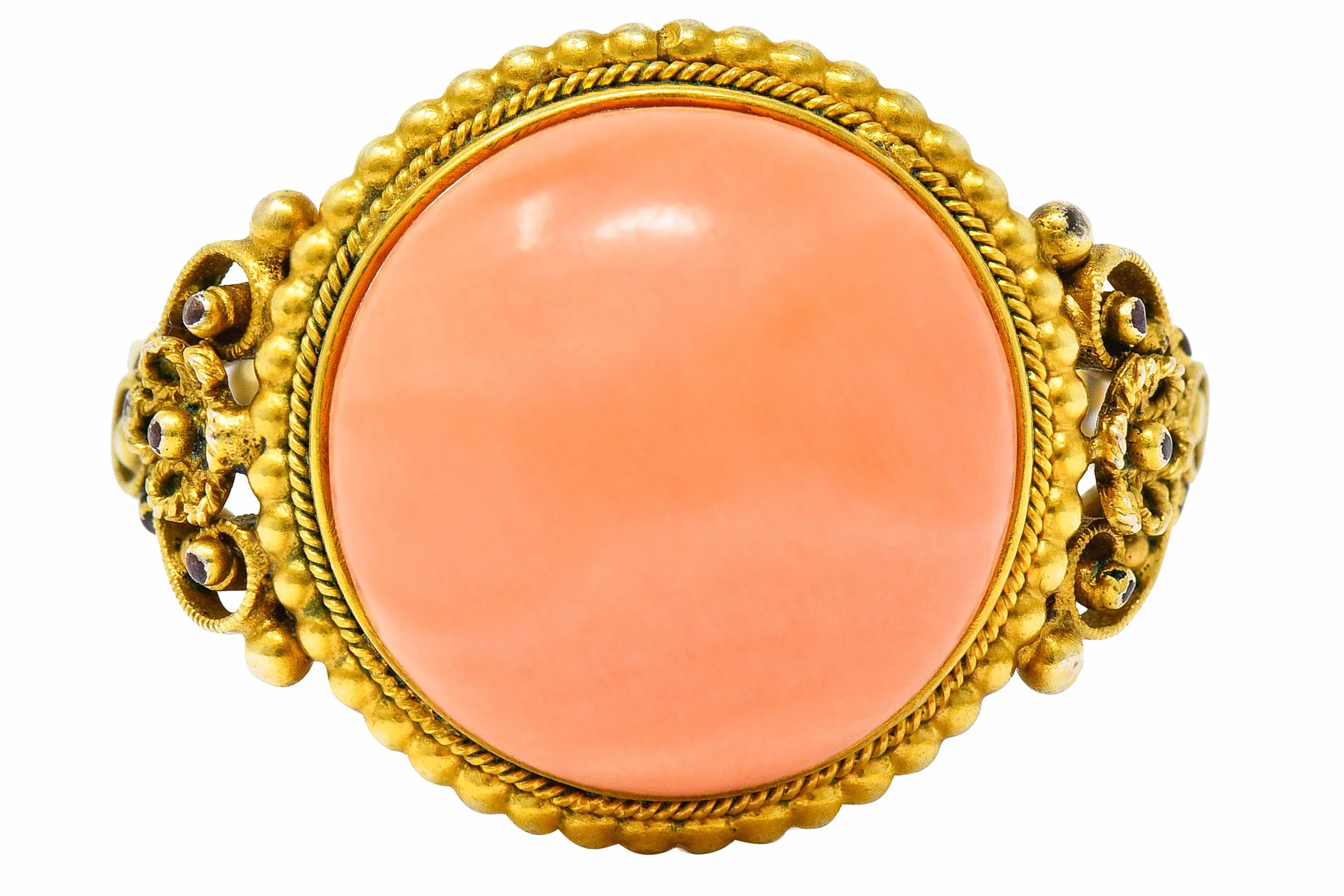 Victorian 14 Karat Yellow Gold Orange Coral Cocktail Ring