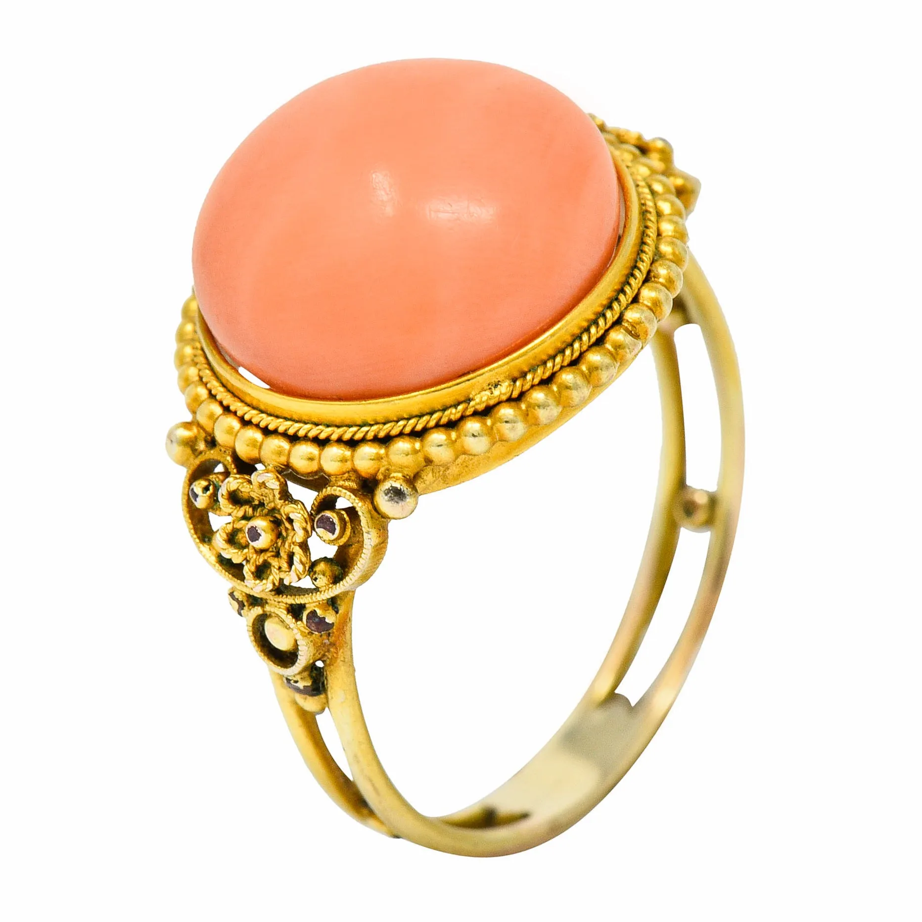 Victorian 14 Karat Yellow Gold Orange Coral Cocktail Ring