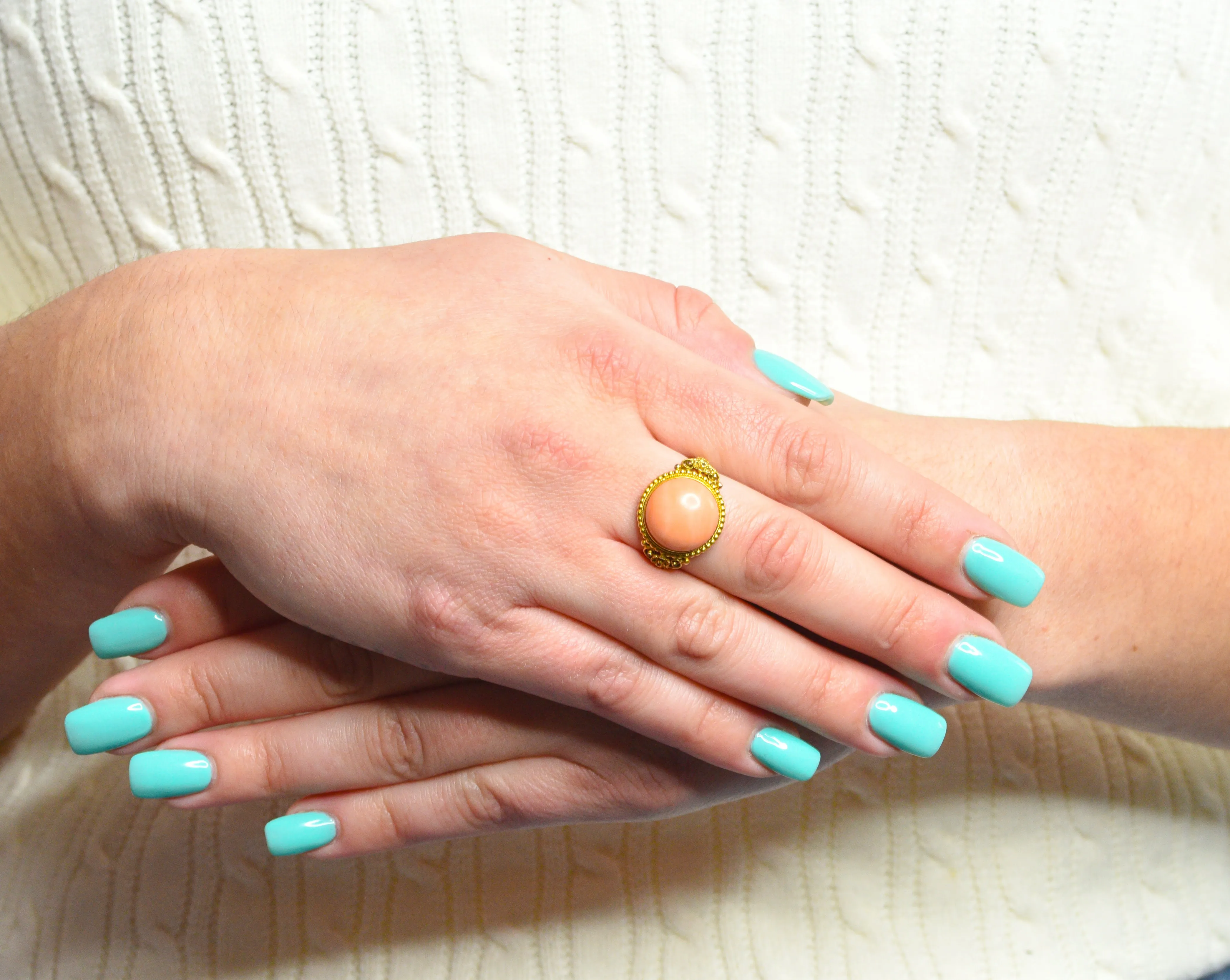 Victorian 14 Karat Yellow Gold Orange Coral Cocktail Ring