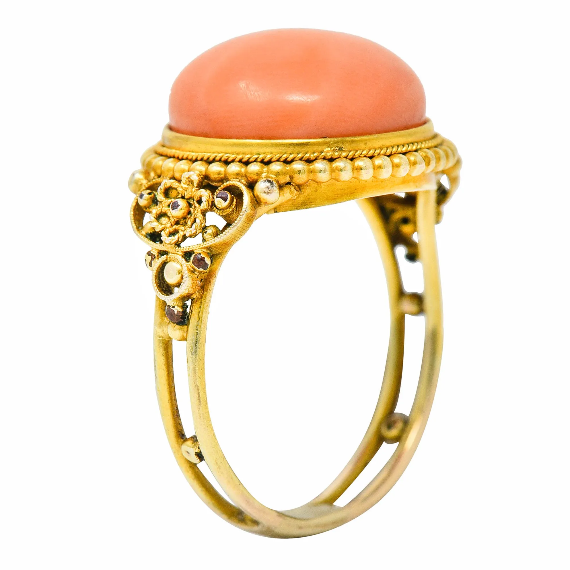 Victorian 14 Karat Yellow Gold Orange Coral Cocktail Ring