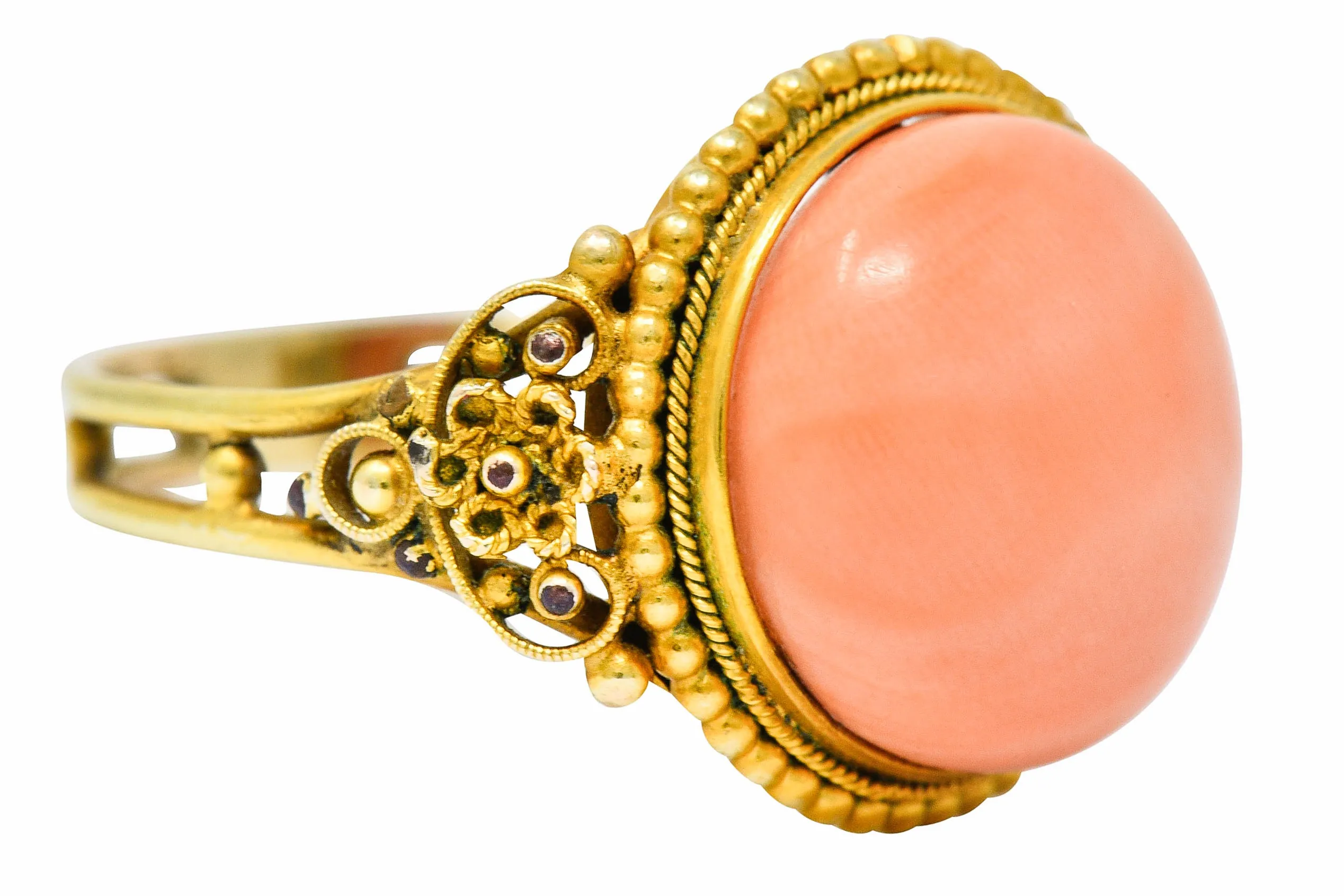 Victorian 14 Karat Yellow Gold Orange Coral Cocktail Ring