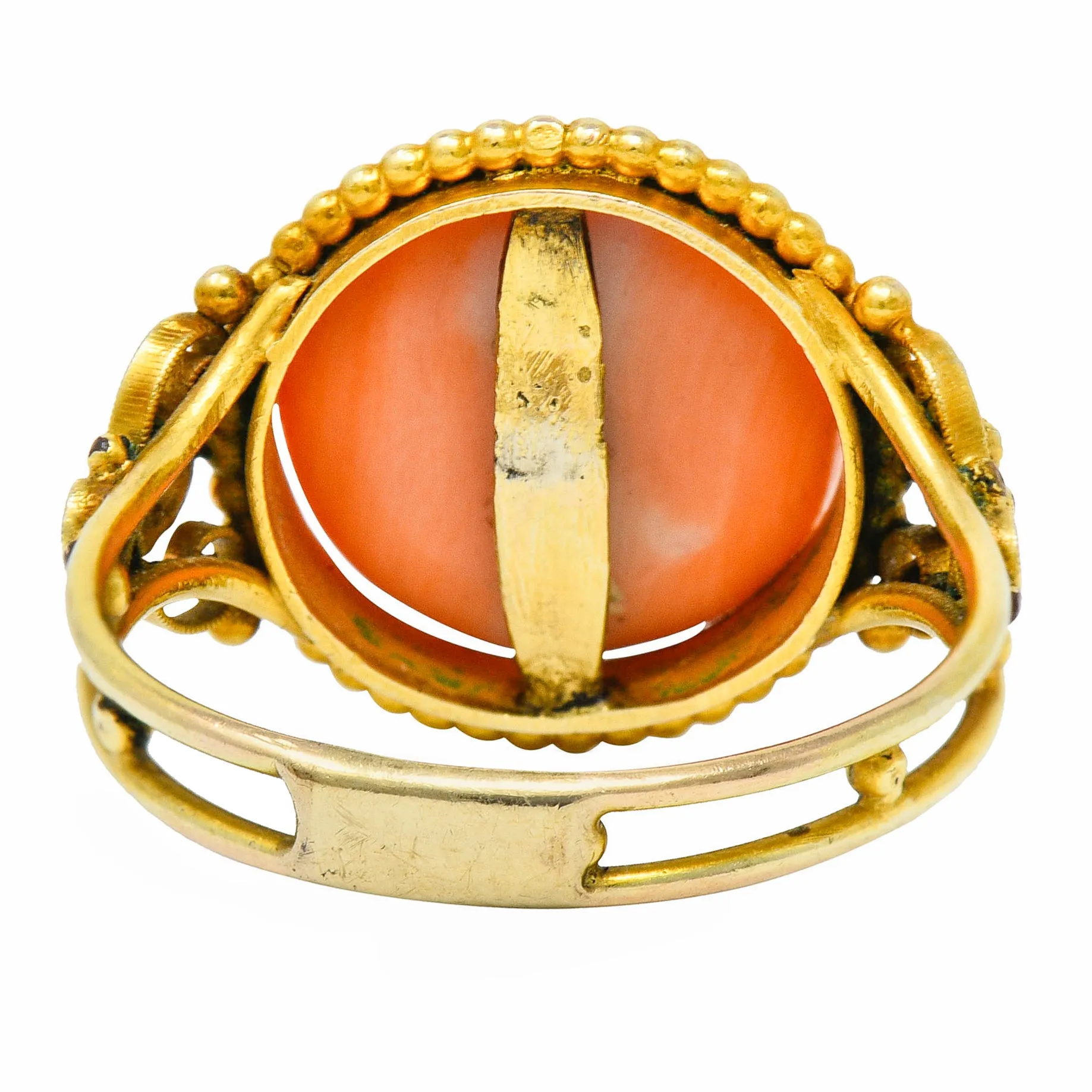 Victorian 14 Karat Yellow Gold Orange Coral Cocktail Ring