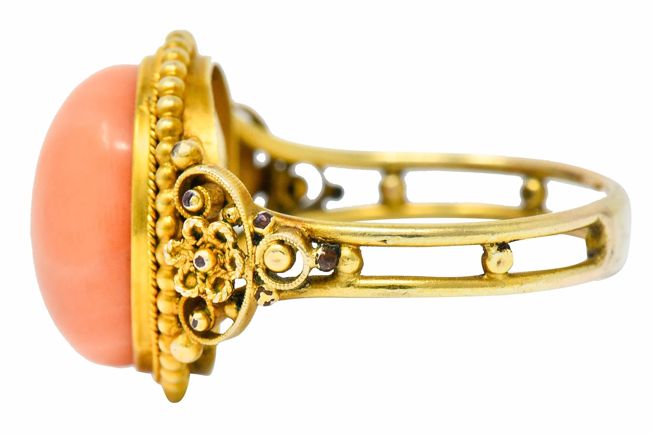 Victorian 14 Karat Yellow Gold Orange Coral Cocktail Ring