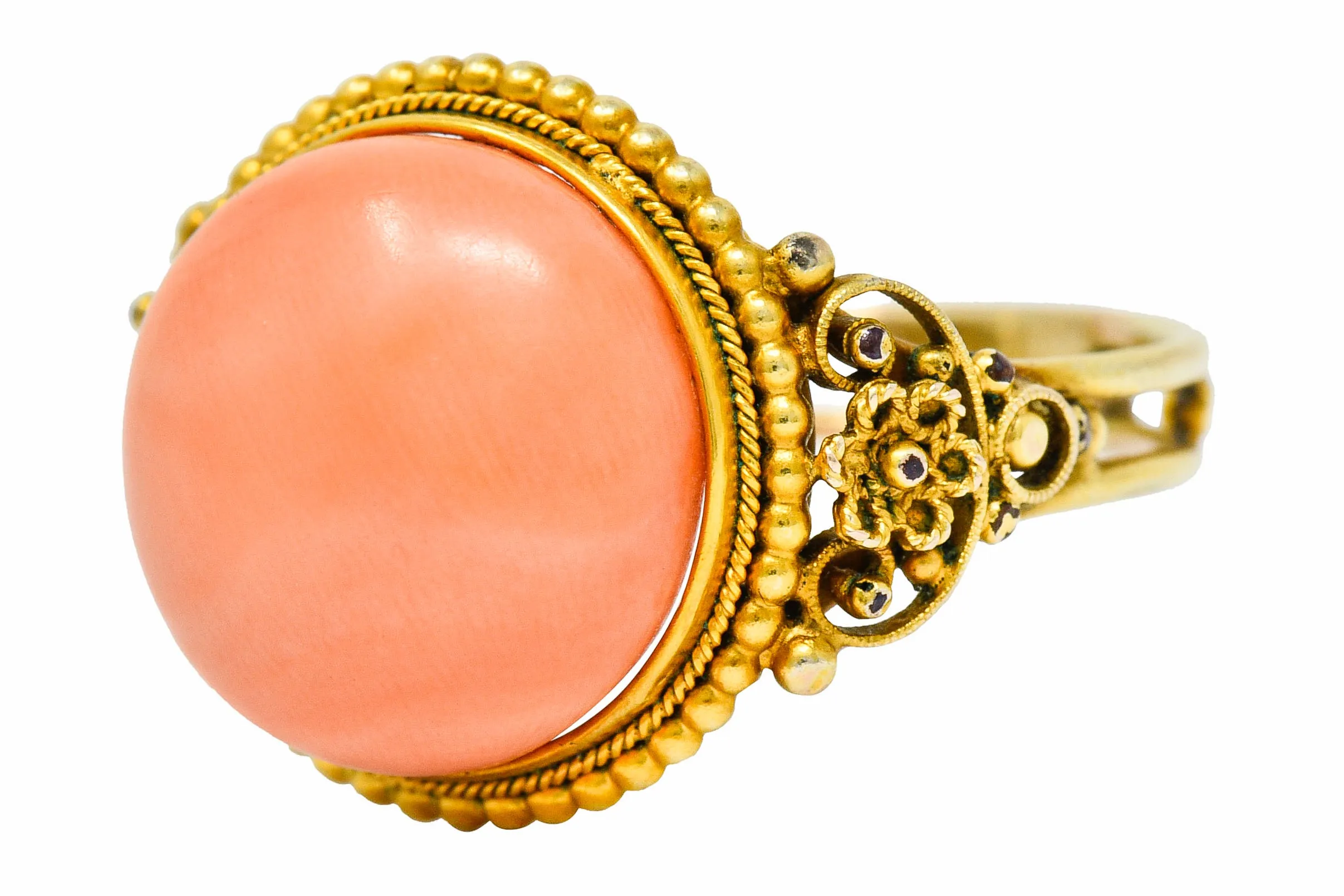 Victorian 14 Karat Yellow Gold Orange Coral Cocktail Ring