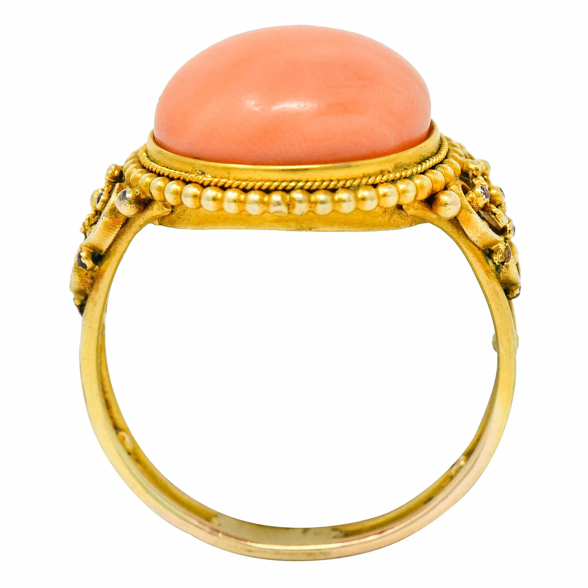 Victorian 14 Karat Yellow Gold Orange Coral Cocktail Ring