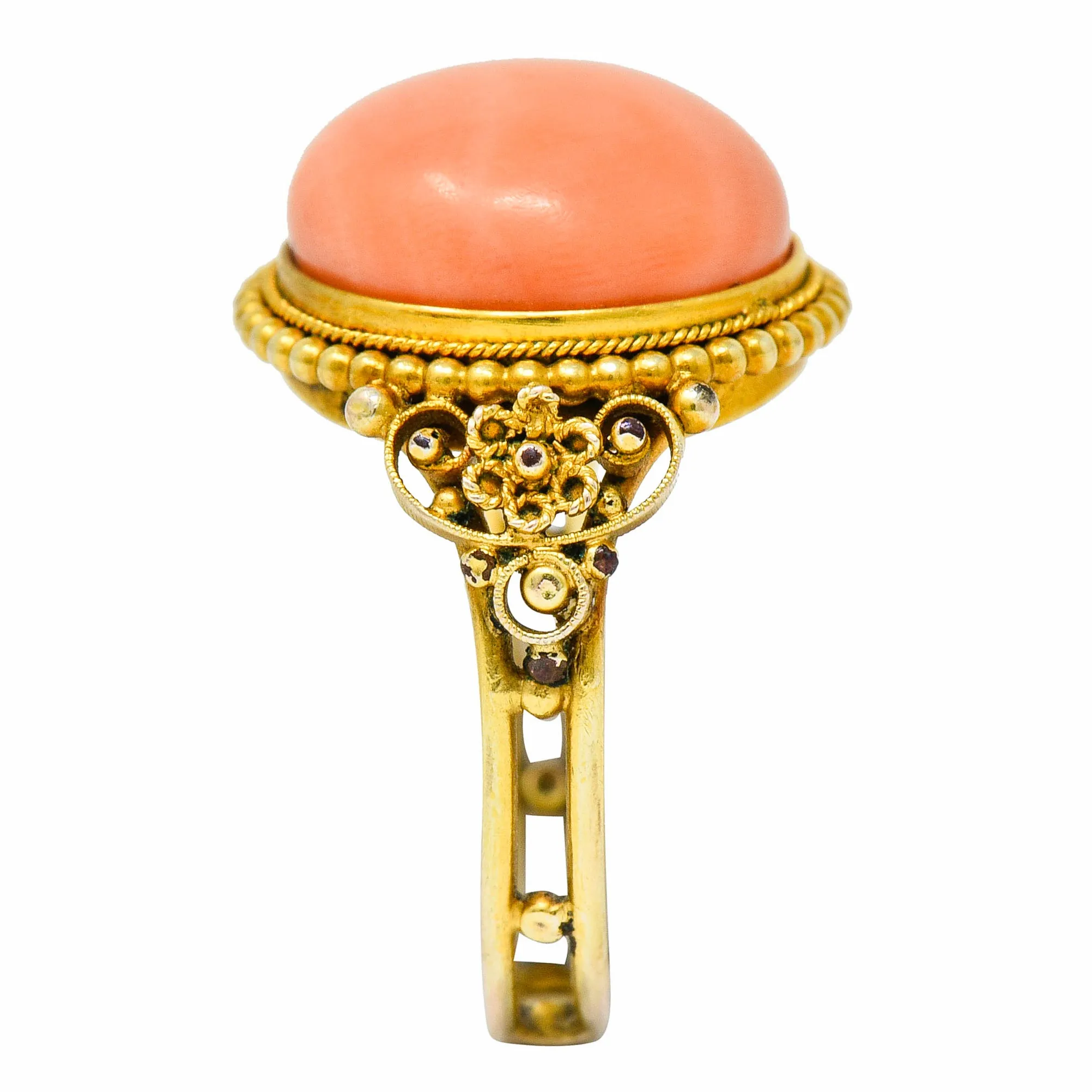 Victorian 14 Karat Yellow Gold Orange Coral Cocktail Ring