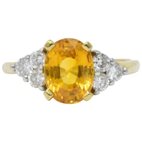 Vintage 3.30 CTW Orange Sapphire Diamond Platinum 18 Karat Gold Ring