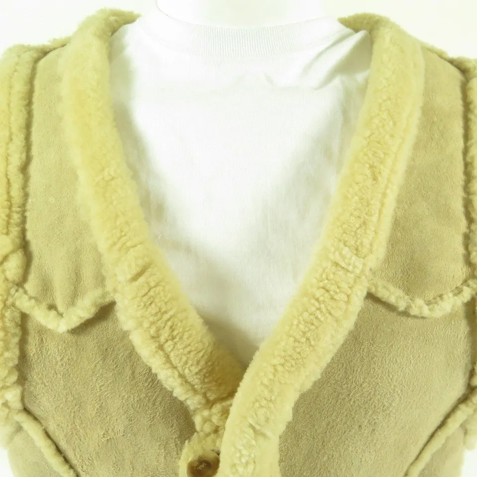 Vintage 80s Sheepskin Shearling Vest Medium Western Real Fur Tight Large