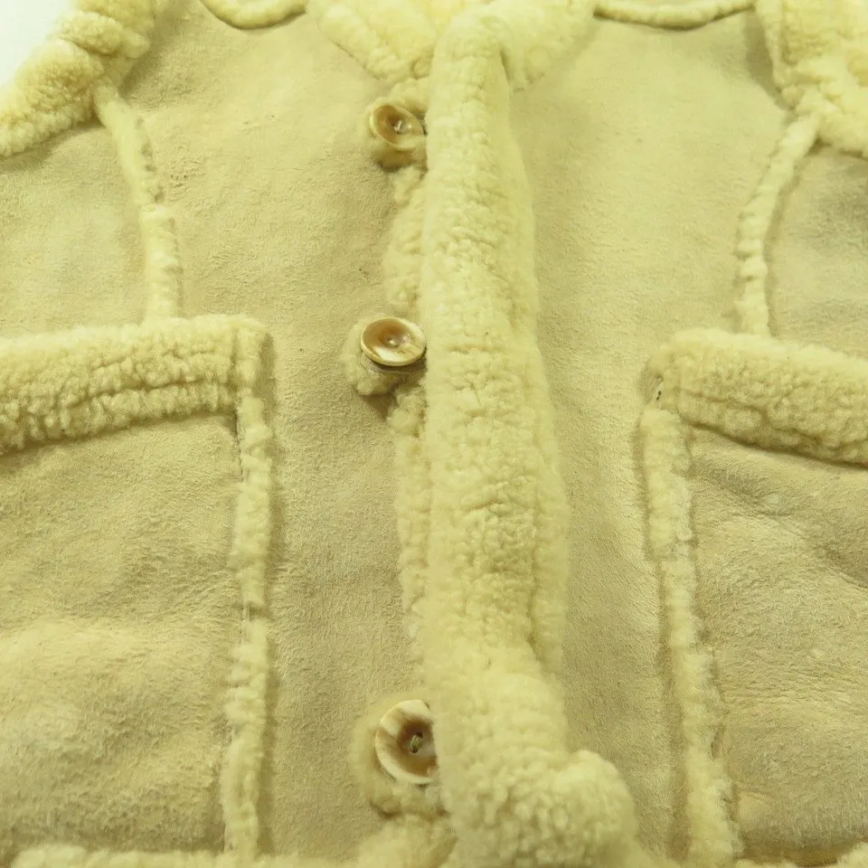 Vintage 80s Sheepskin Shearling Vest Medium Western Real Fur Tight Large