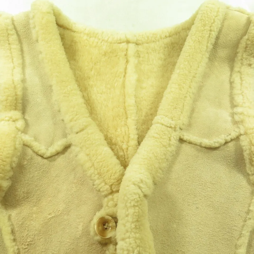 Vintage 80s Sheepskin Shearling Vest Medium Western Real Fur Tight Large