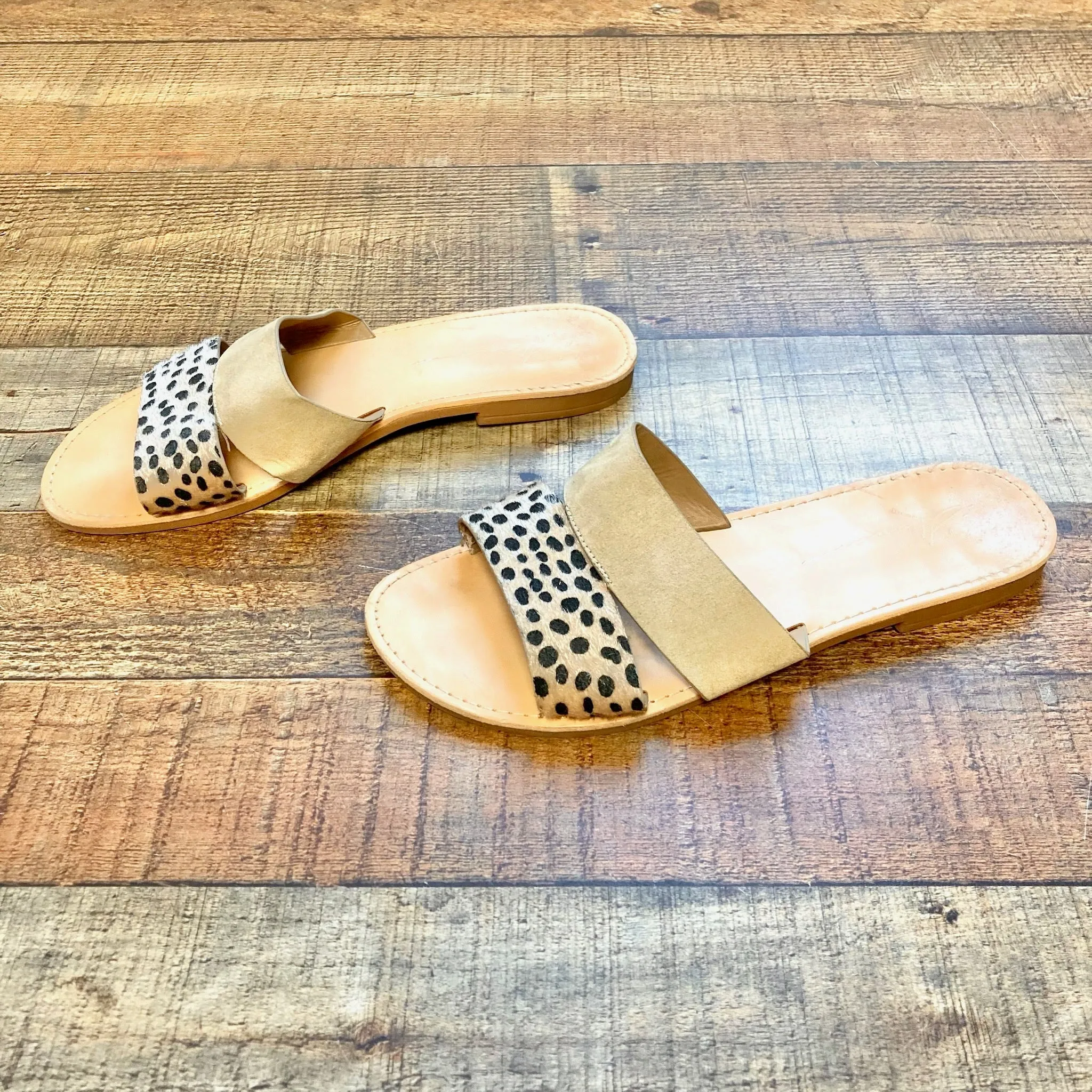 Vintage Havana Beige/Cheetah Faux Fur Slide Sandals - Size 8.5 (see notes)