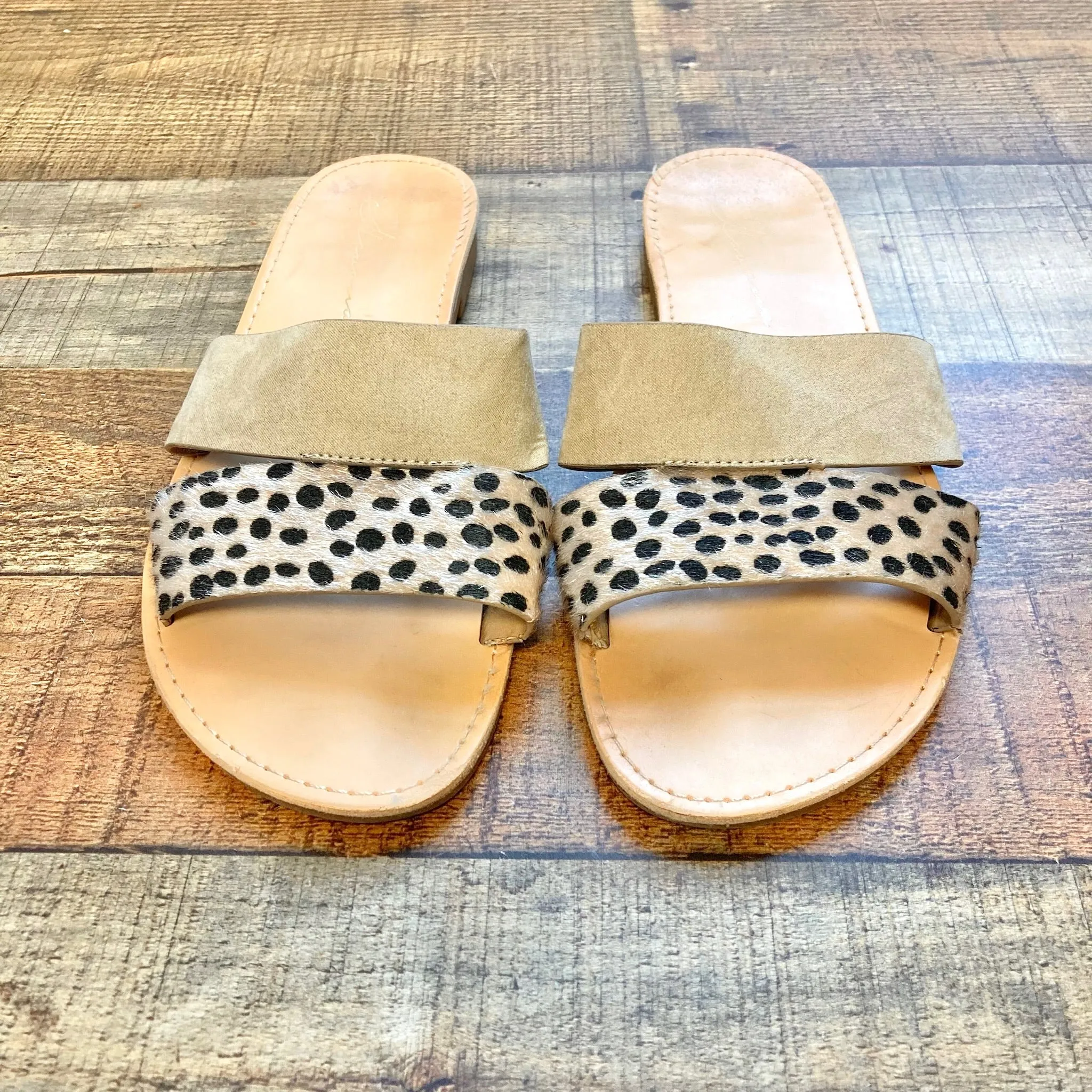 Vintage Havana Beige/Cheetah Faux Fur Slide Sandals - Size 8.5 (see notes)