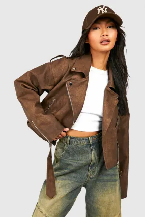 Vintage Look Faux Leather Moto Jacket