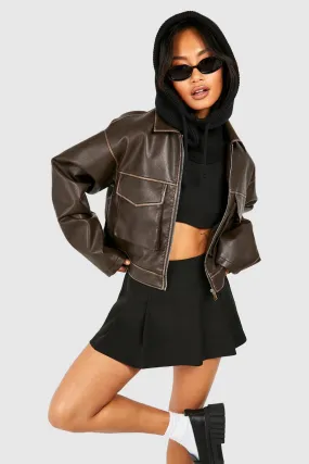 Vintage Look Faux Leather Pocket Detail Jacket