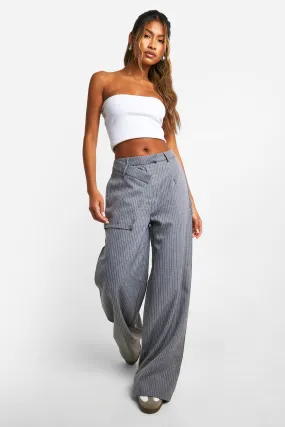 Waist Detail Textured Wide Leg Pants