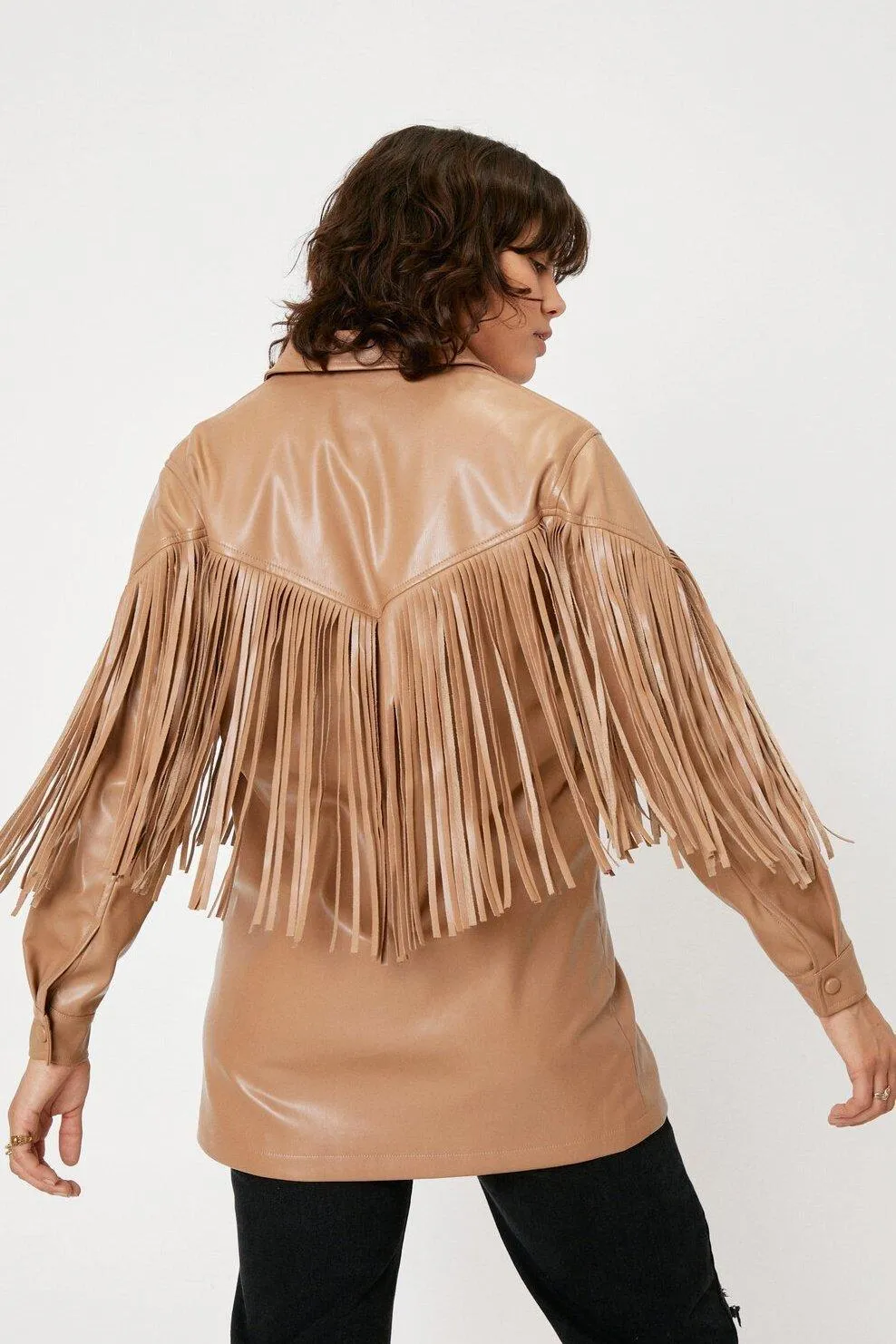 Western Fringed Faux Leather Coat