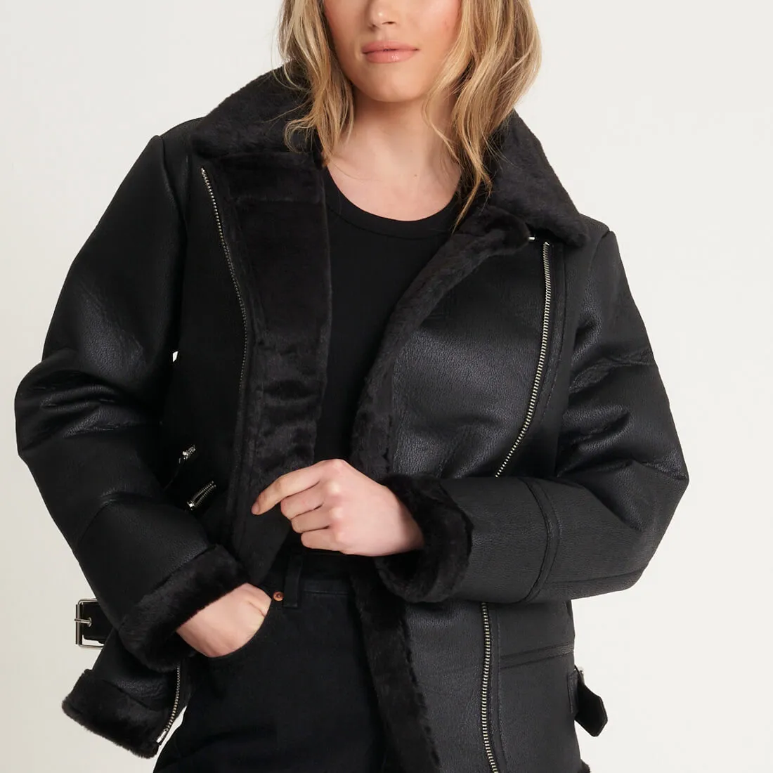 Women's Faux Fur Aviatori in Black | Barneys Originals