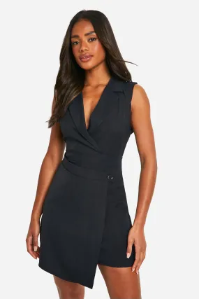 Woven Sleeveless Wrap Detail Blazer Dress