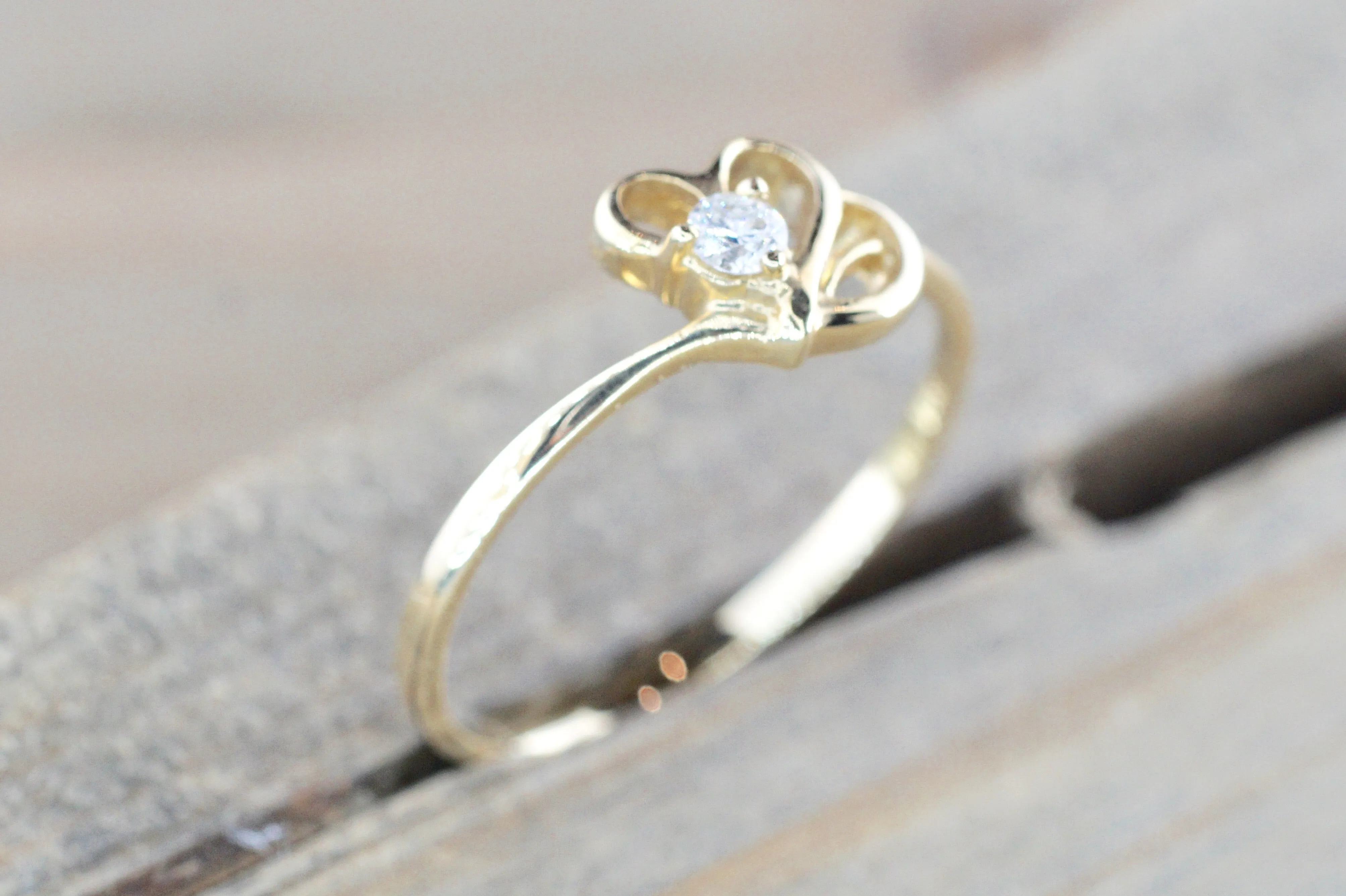 Yellow Gold Diamond Heart Wing Ring Closeout