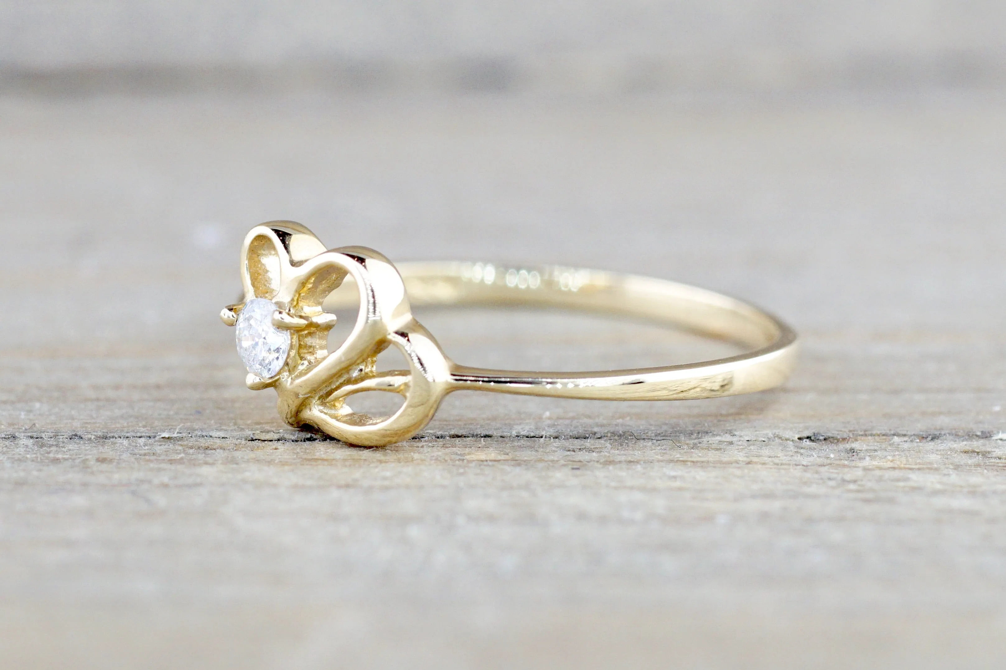 Yellow Gold Diamond Heart Wing Ring Closeout