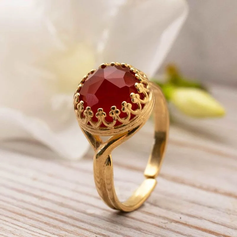 Yellow Gold Plated Red Carnelian 10mm Ring