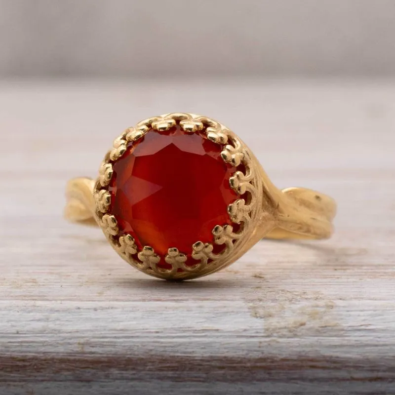 Yellow Gold Plated Red Carnelian 10mm Ring