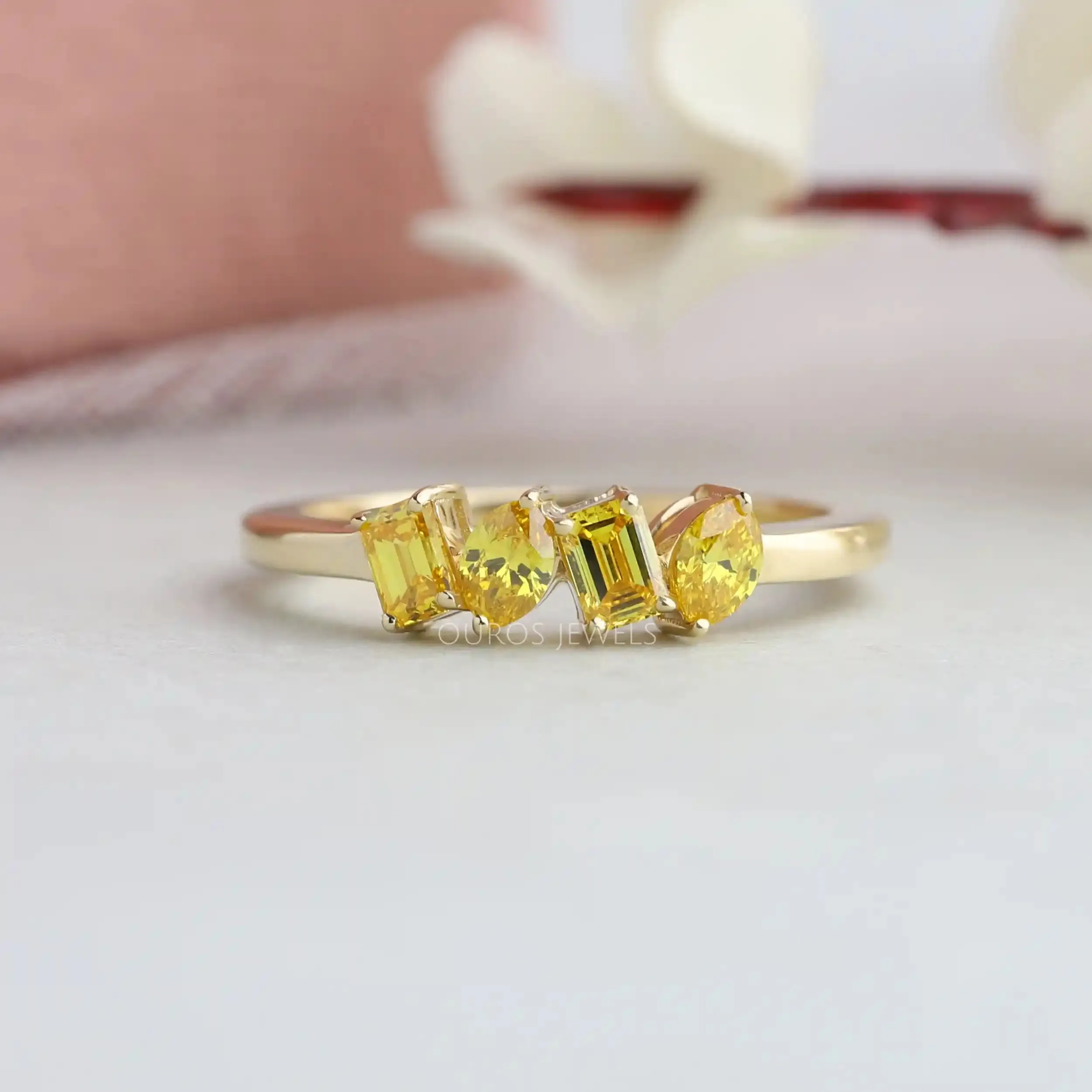 Yellow Marquise And Emerald  Diamond Ring