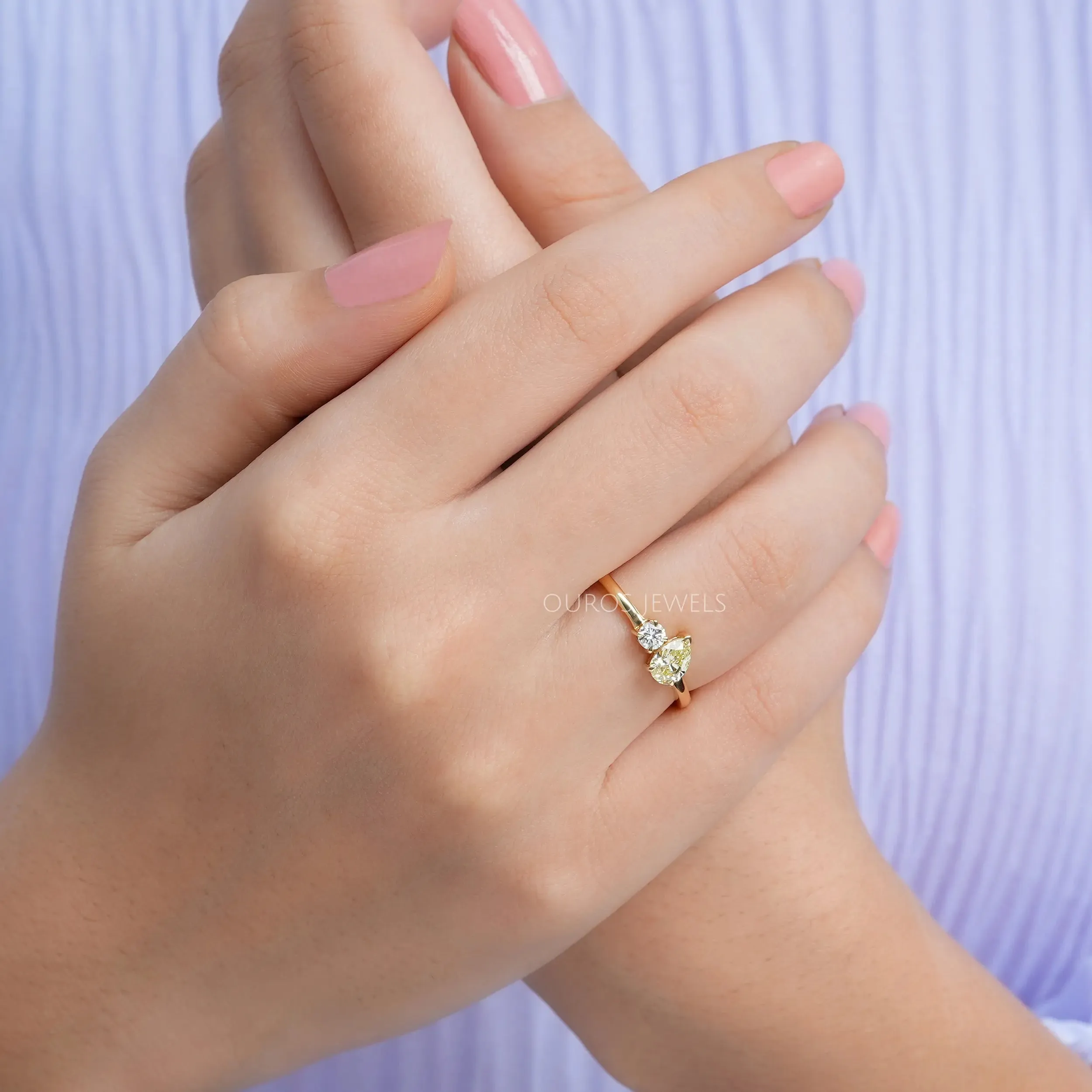 Yellow Pear & Round  Cut Two  Stone Ring