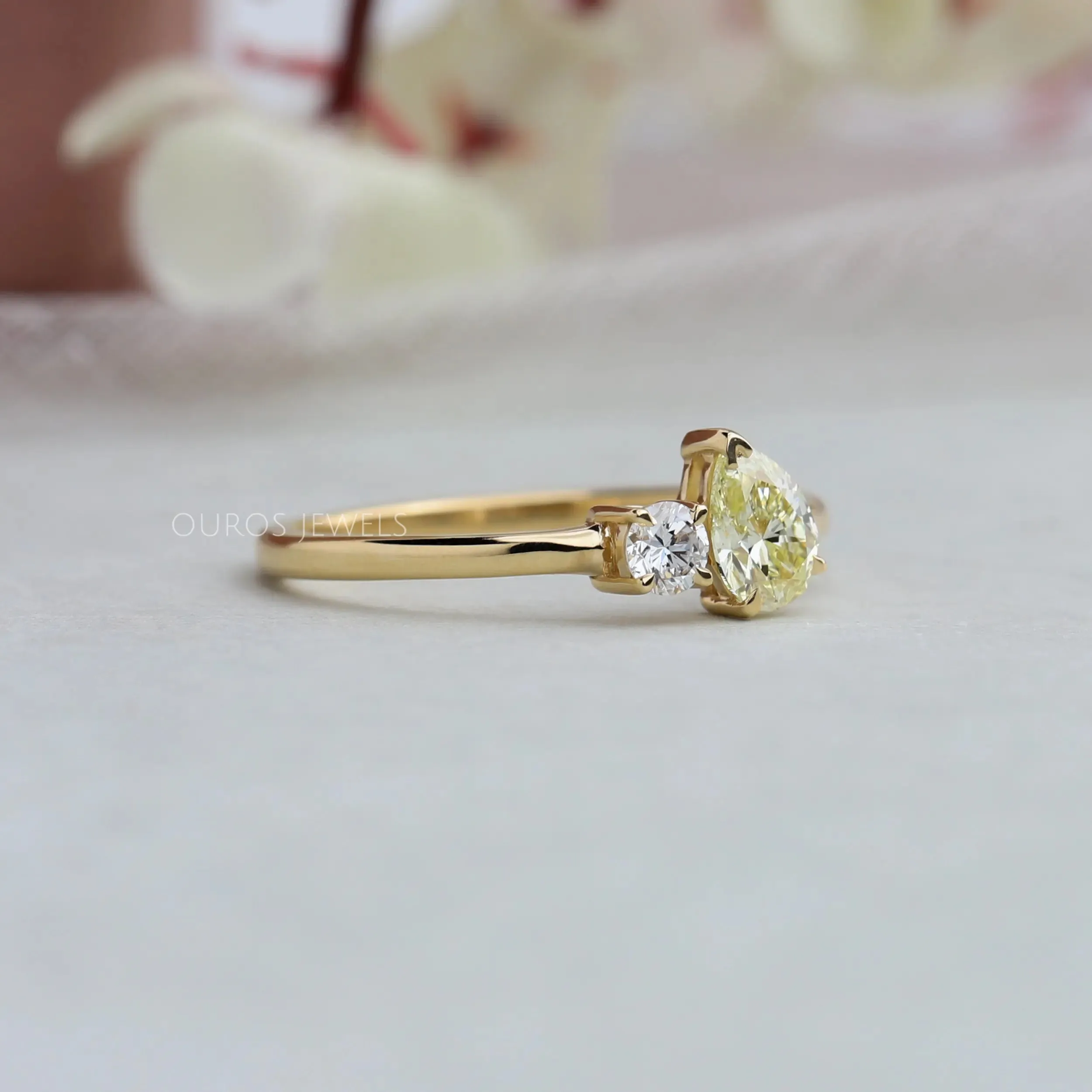 Yellow Pear & Round  Cut Two  Stone Ring