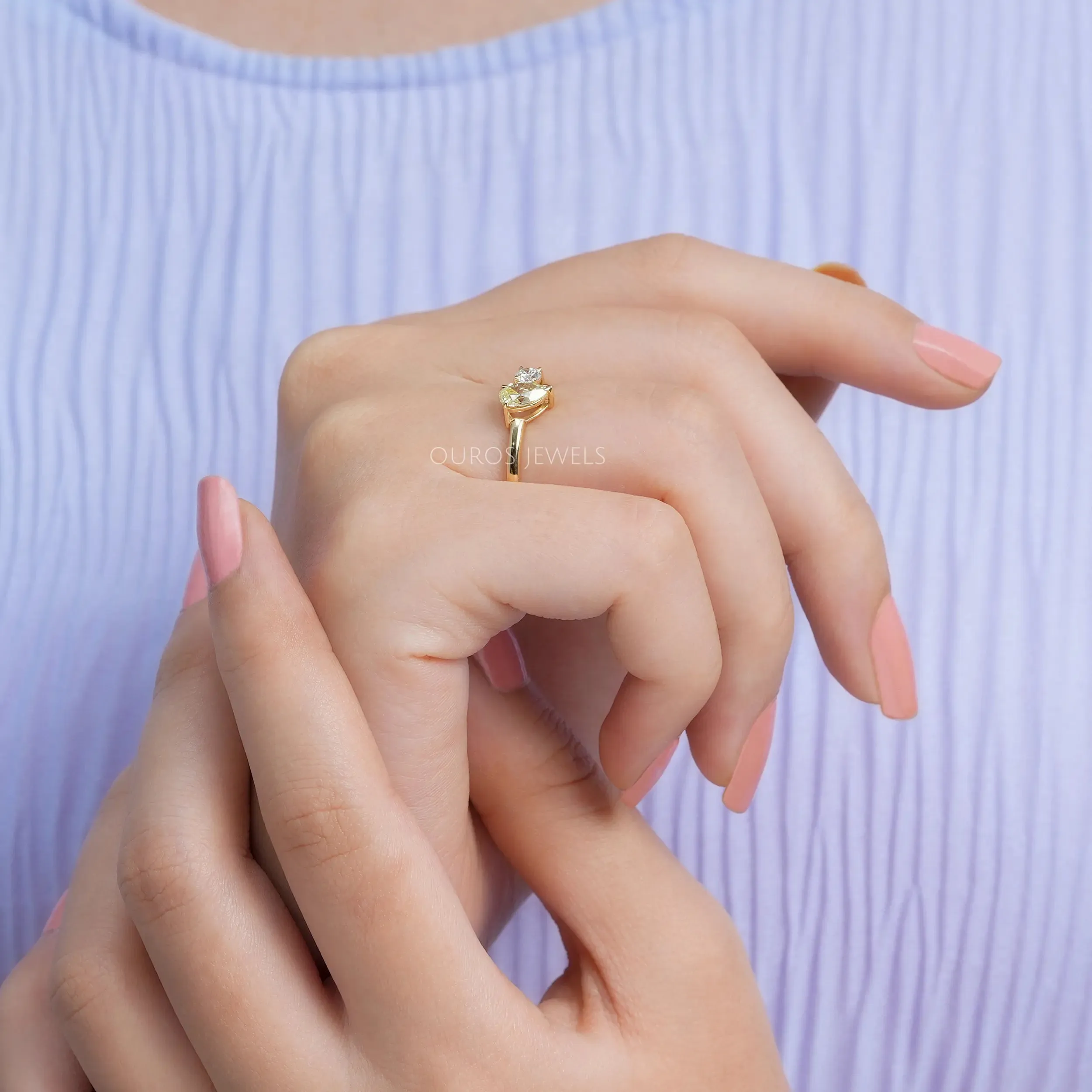 Yellow Pear & Round  Cut Two  Stone Ring