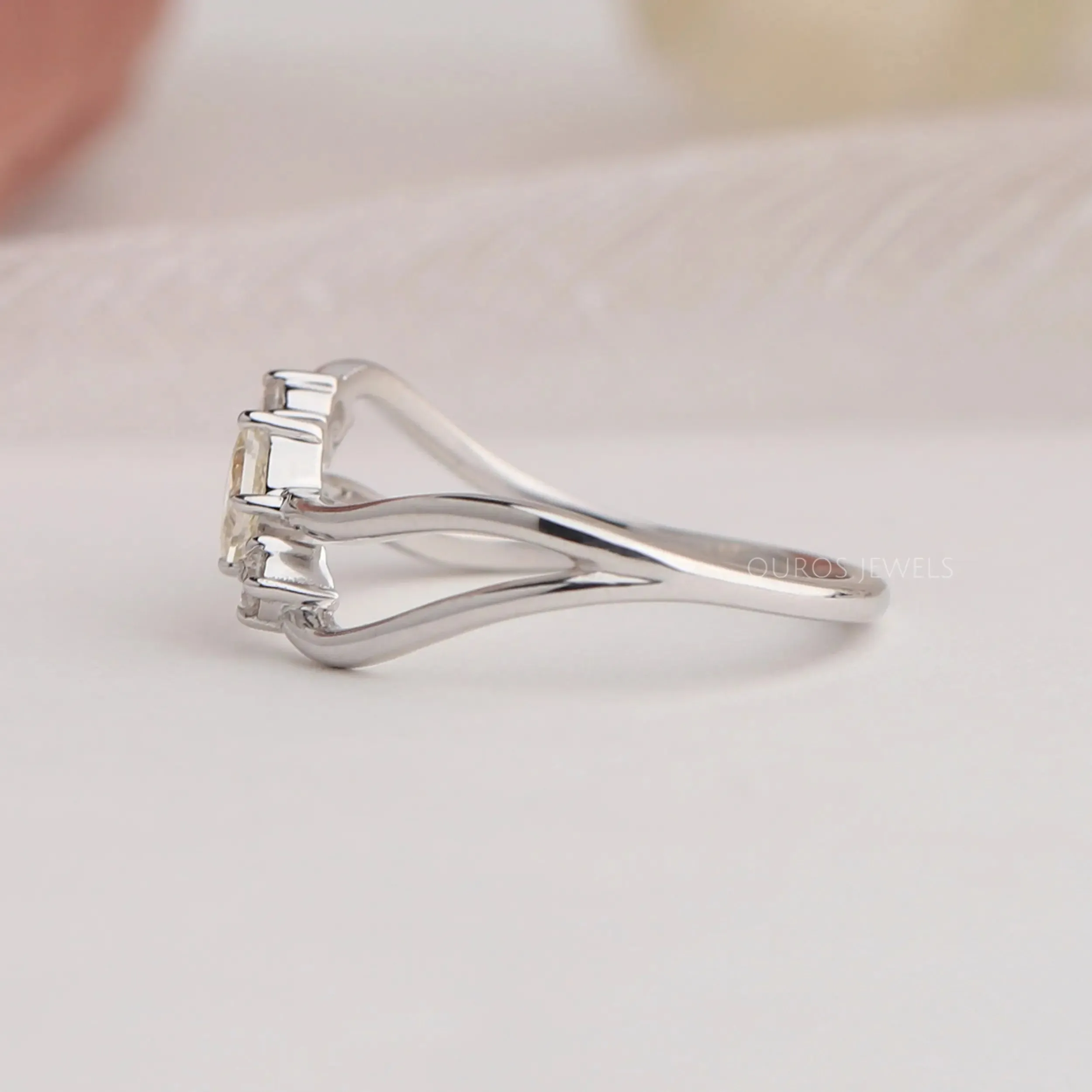 Yellow Princess Cut Three Stone Dainty Ring