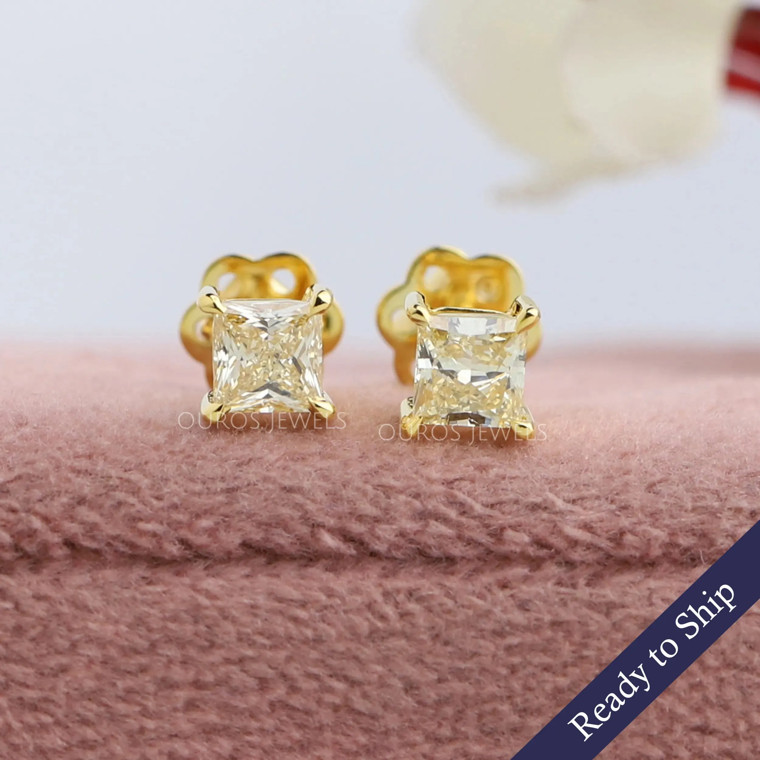 Yellow Princess Diamond Solitaire Stud