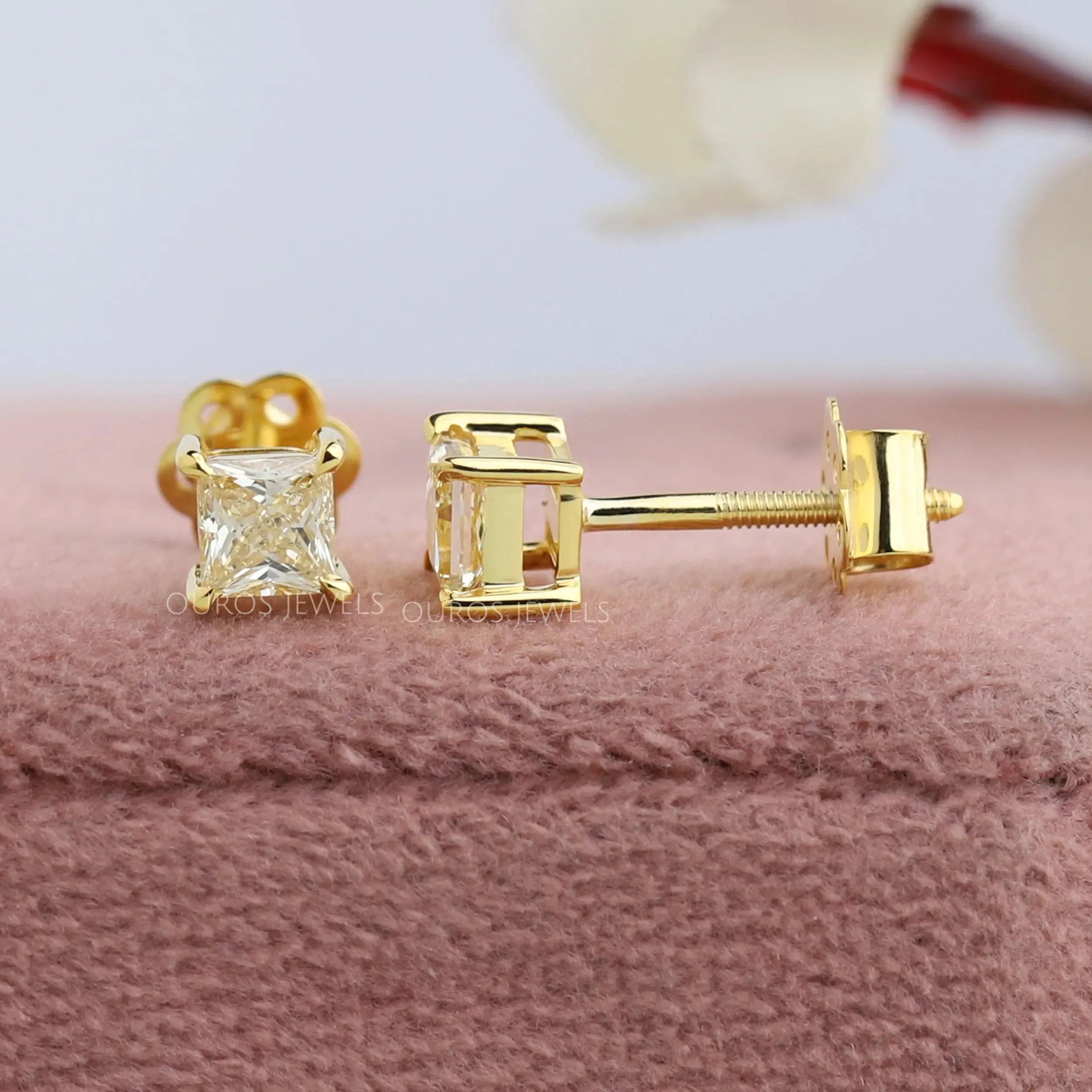 Yellow Princess Diamond Solitaire Stud