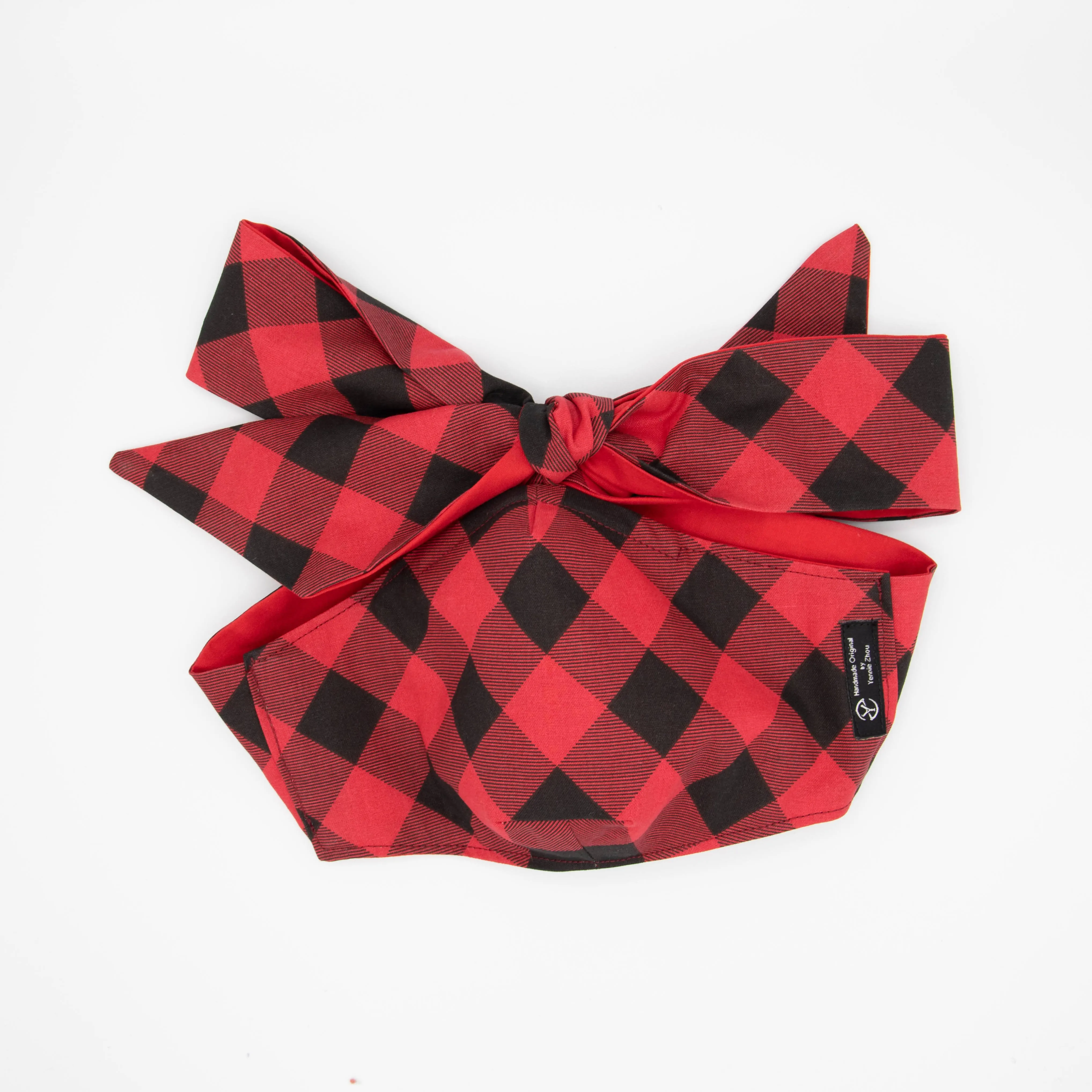 Yennie Zhou Designs - Red Checker Pattern Holiday Mask w/ Bow