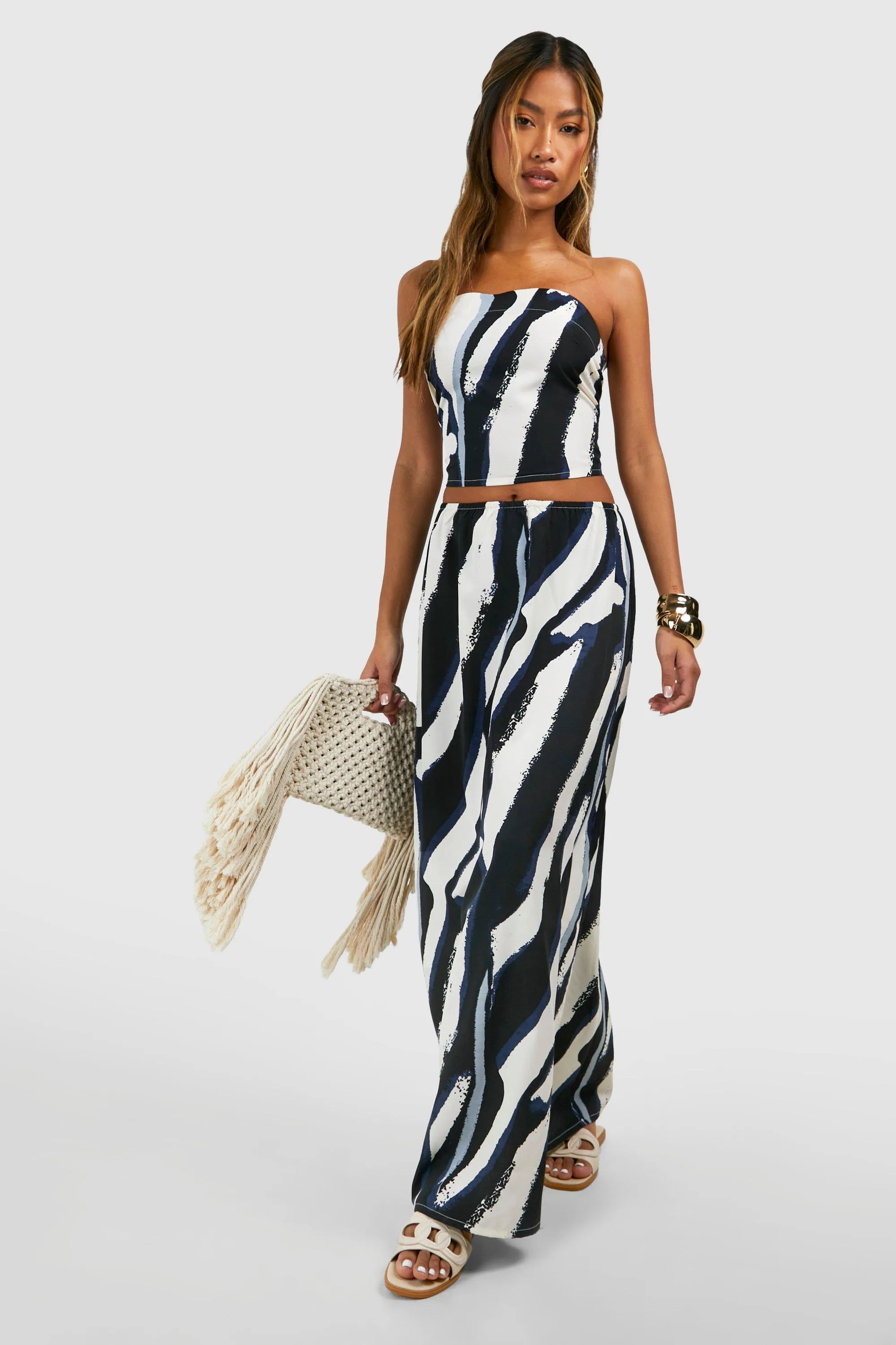 Zebra Print Bandeau & Split Maxi Skirt