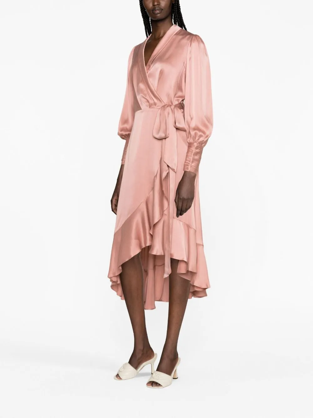 ZIMMERMANN Powder Pink Wrap Silk Midi Dress