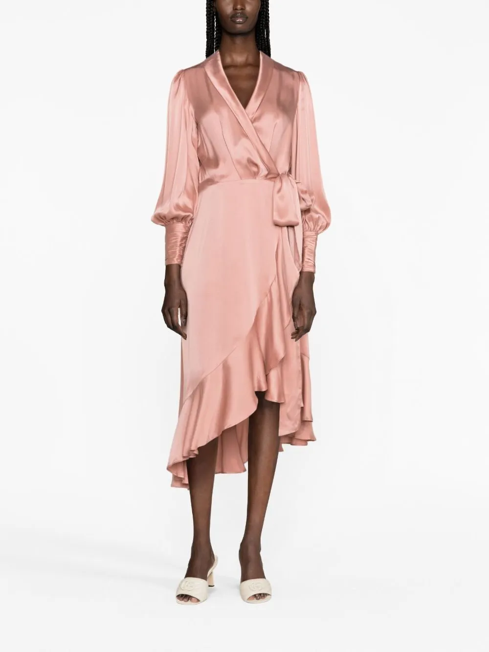 ZIMMERMANN Powder Pink Wrap Silk Midi Dress