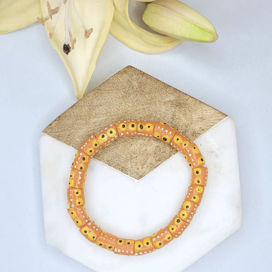 Zula - Orange African Recycled Glass Bead Bracelet