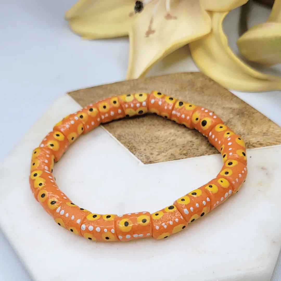 Zula - Orange African Recycled Glass Bead Bracelet