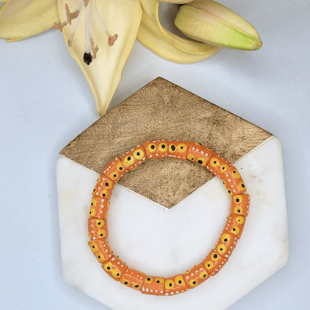 Zula - Orange African Recycled Glass Bead Bracelet