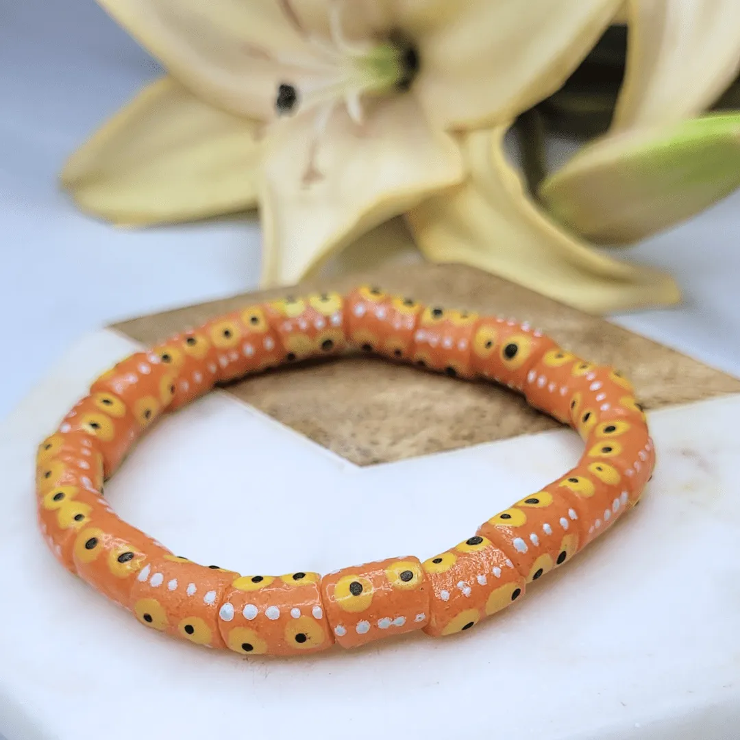 Zula - Orange African Recycled Glass Bead Bracelet