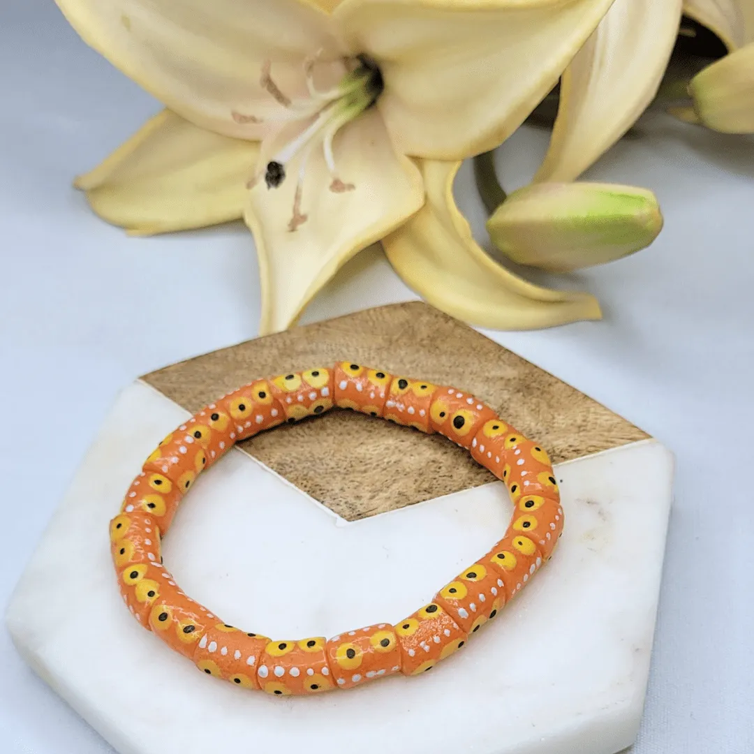 Zula - Orange African Recycled Glass Bead Bracelet